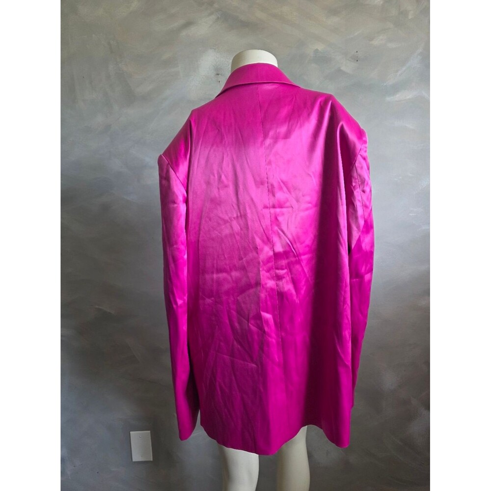 Azalea Wang Pink Satin Single Button Closure Long Line Blazer Sz L - Picture 5 of 13